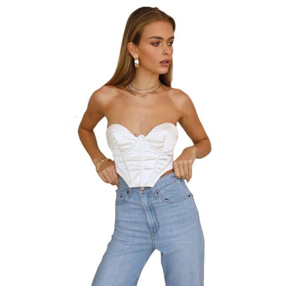 NWT Hello Molly Cream Ivory Satin Corset Crop Top Bustier - Picture 3 of 7